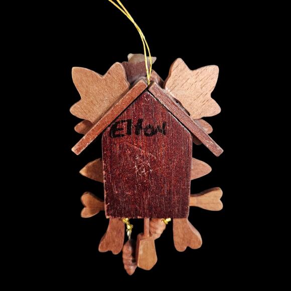 Miniature Wooden Cuckoo Clock Ornament Handcrafted Chalet Style - Picture 2 of 4